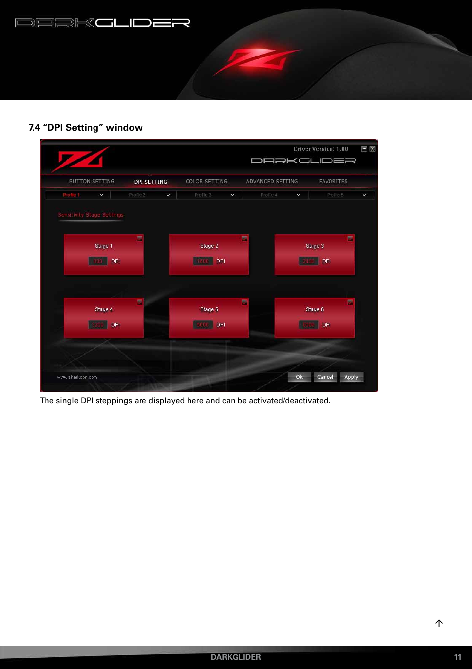 4 “dpi setting” window | SHARKOON DarkGlider User Manual | Page 11 / 15