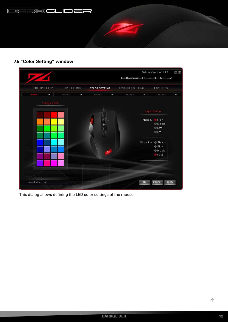 5 “color setting” window | SHARKOON DarkGlider User Manual | Page 12 / 15