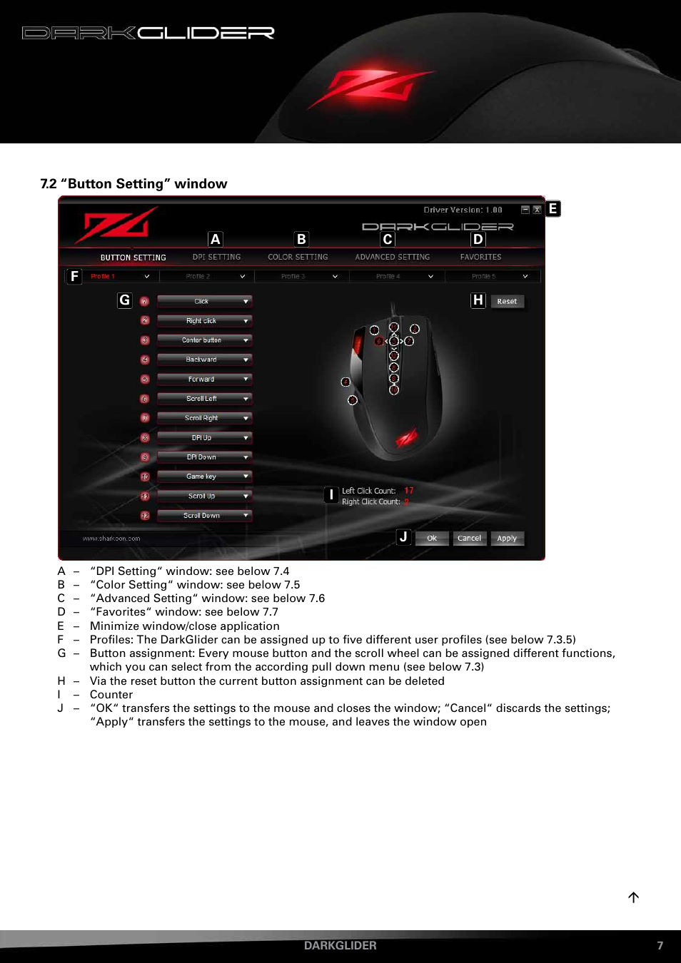 2 “button setting” window | SHARKOON DarkGlider User Manual | Page 7 / 15