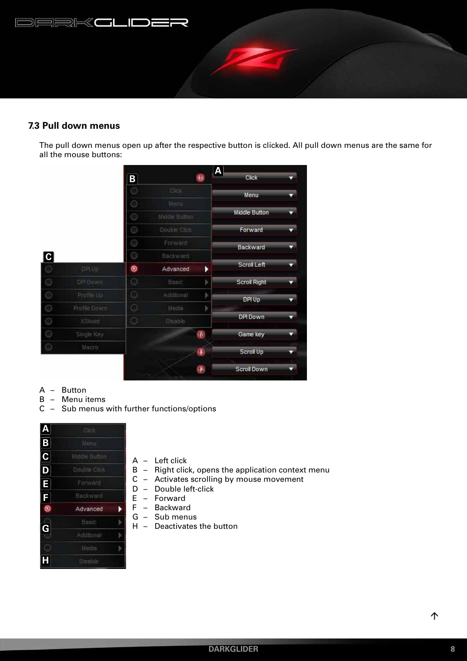 3 pull down menus | SHARKOON DarkGlider User Manual | Page 8 / 15
