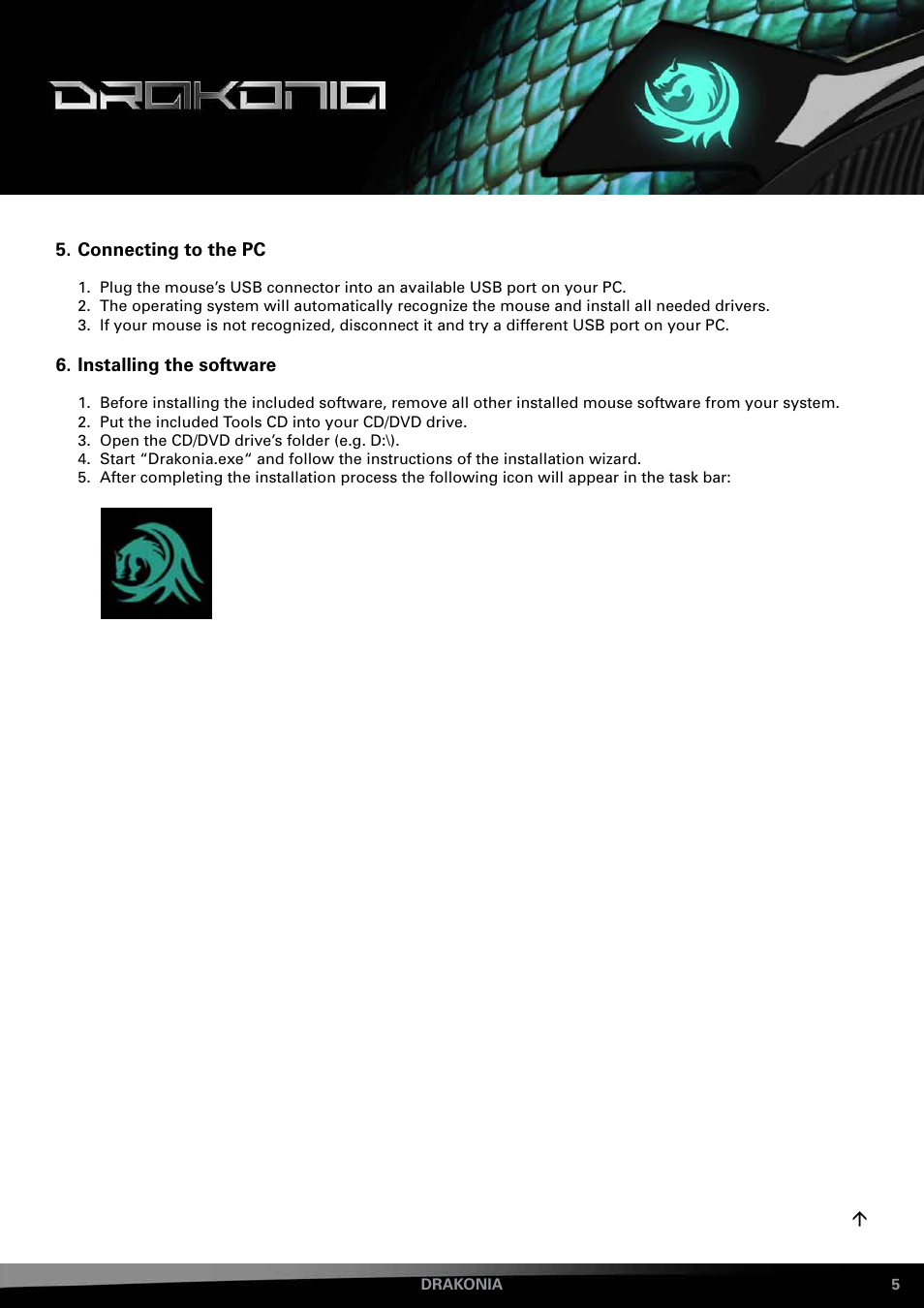 Connecting to the pc, Installing the software | SHARKOON Drakonia User Manual | Page 5 / 11