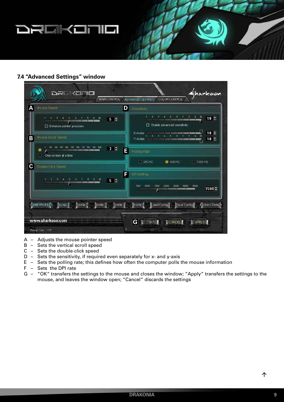 4 “advanced setting” window | SHARKOON Drakonia User Manual | Page 9 / 11