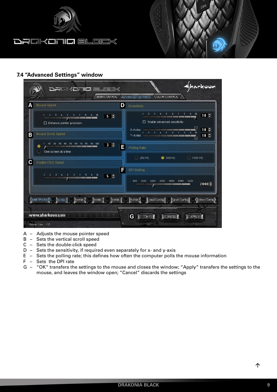 4 “advanced setting” window | SHARKOON Drakonia Black User Manual | Page 9 / 11