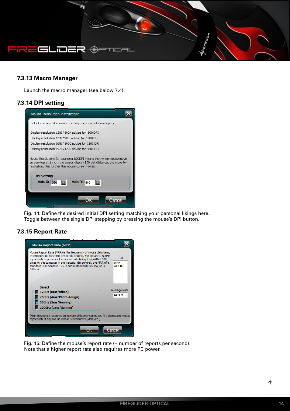 Macro, Manager, Setting | Report, Rate | SHARKOON FireGlider Optical User Manual | Page 14 / 20
