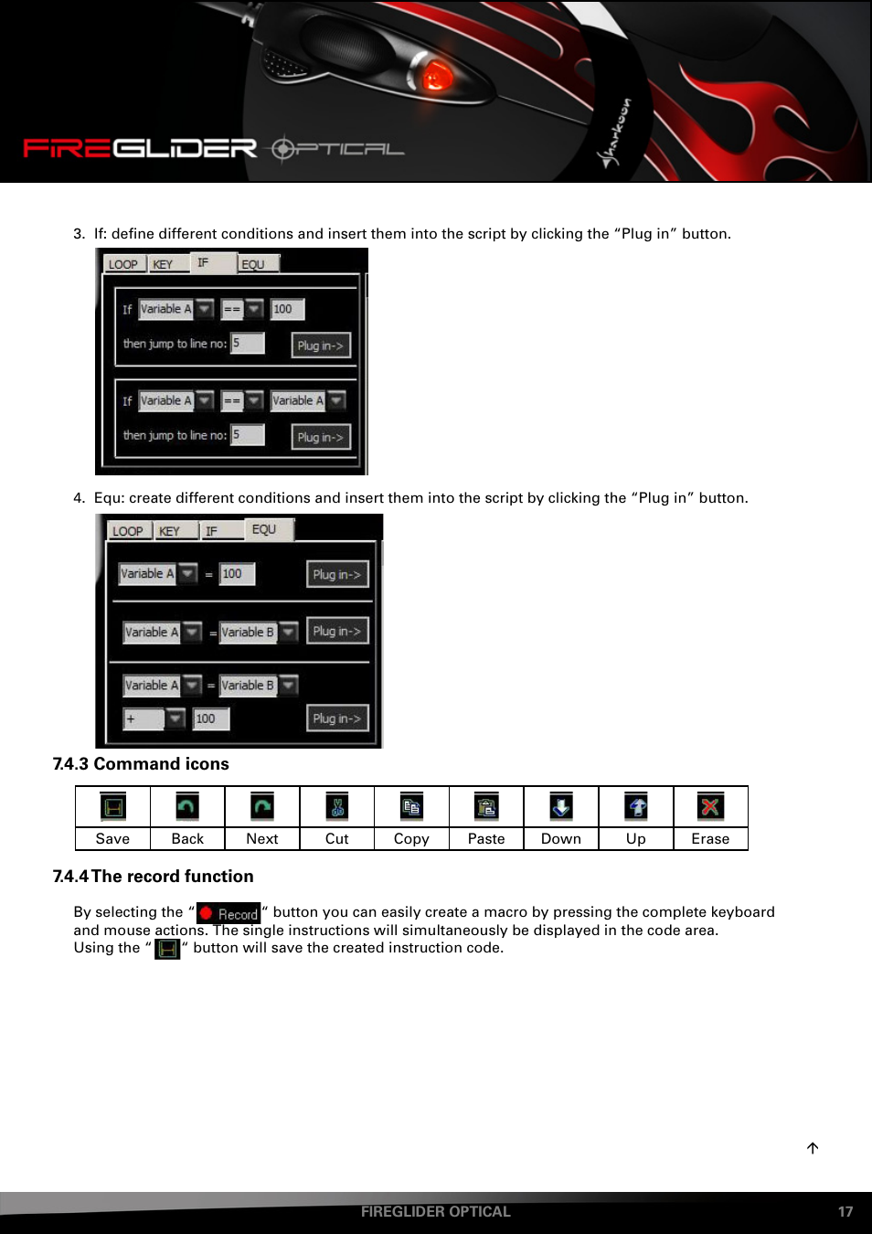 3 command, Icons, 4 the | Record, Function | SHARKOON FireGlider Optical User Manual | Page 17 / 20