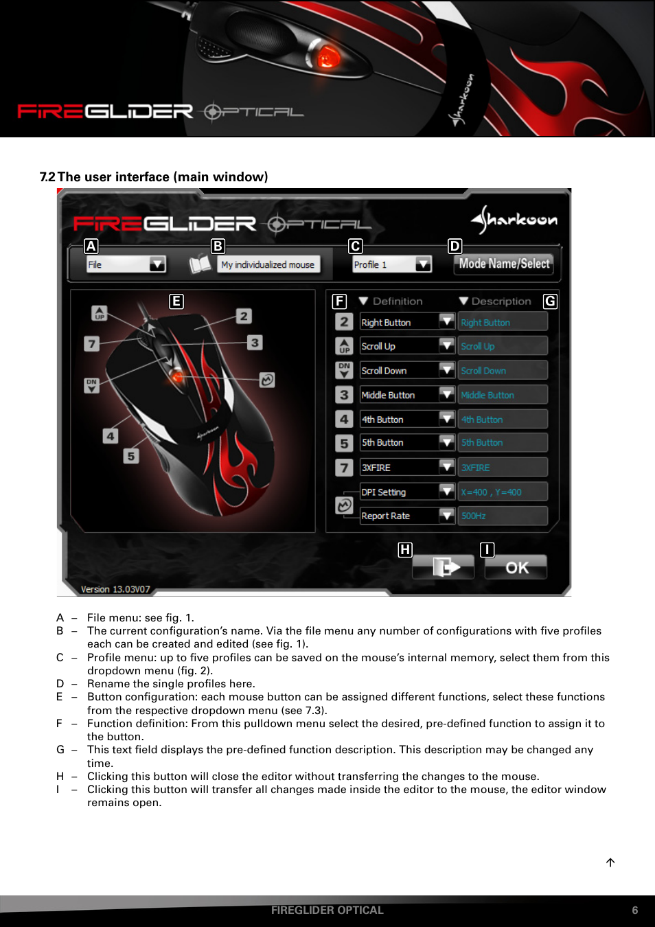 2 the user interface (main window) | SHARKOON FireGlider Optical User Manual | Page 6 / 20