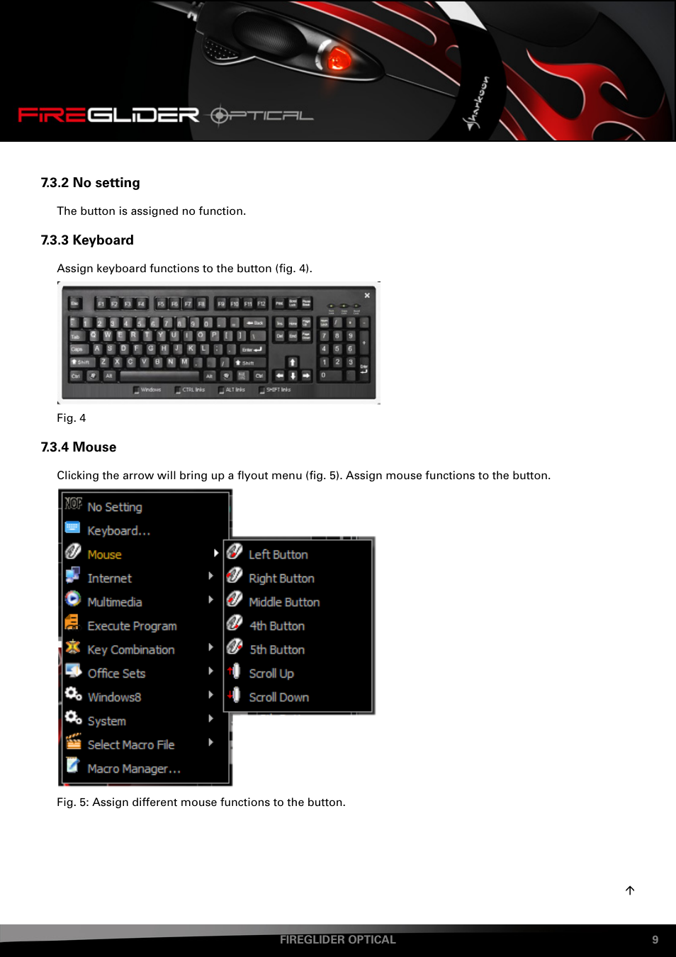 2 no, Setting, 3 keyboard 7.3.4 mouse | SHARKOON FireGlider Optical User Manual | Page 9 / 20