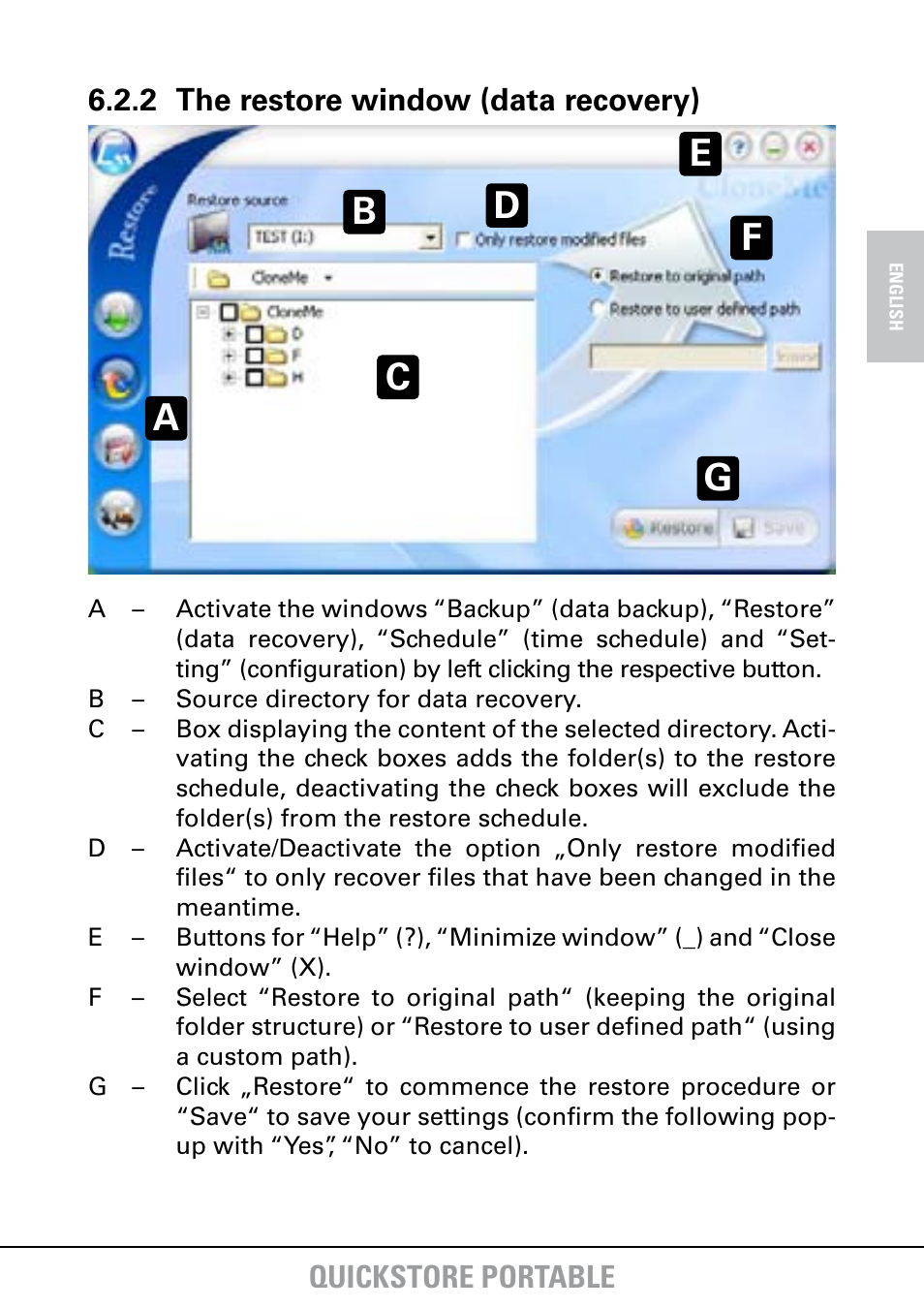 Quickstore portable, 2 the restore window (data recovery) | SHARKOON QuickStore Portable User Manual | Page 14 / 18