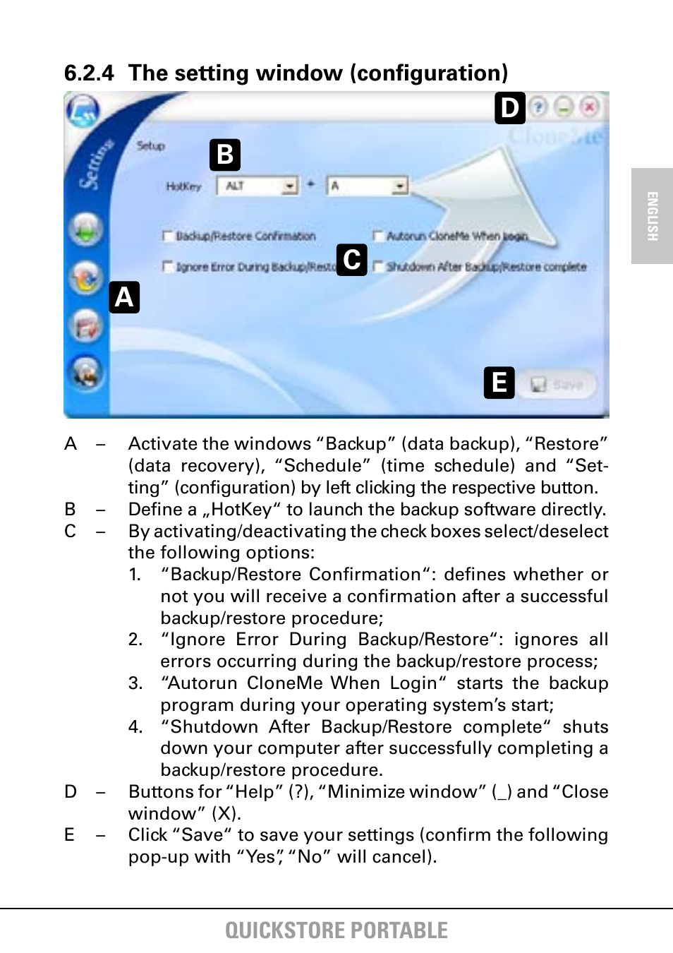 De a b c, Quickstore portable, 4 the setting window (configuration) | SHARKOON QuickStore Portable User Manual | Page 16 / 18