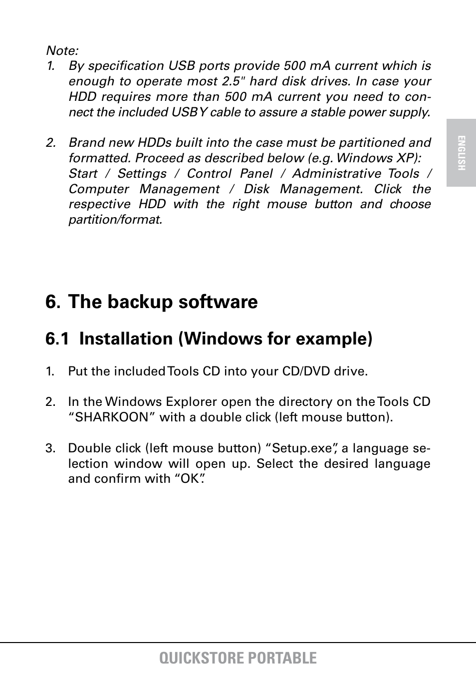 The backup software, 1 installation (windows for example), Quickstore portable | SHARKOON QuickStore Portable User Manual | Page 8 / 18