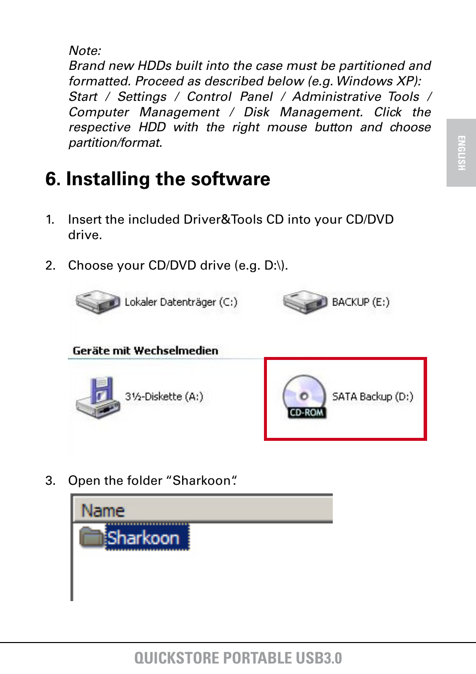 Installing the software, Quickstore portable usb3.0 | SHARKOON QuickStore Portable USB3.0 User Manual | Page 8 / 18