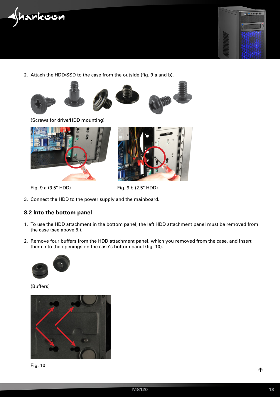 2 into the bottom panel | SHARKOON MS120 User Manual | Page 13 / 19