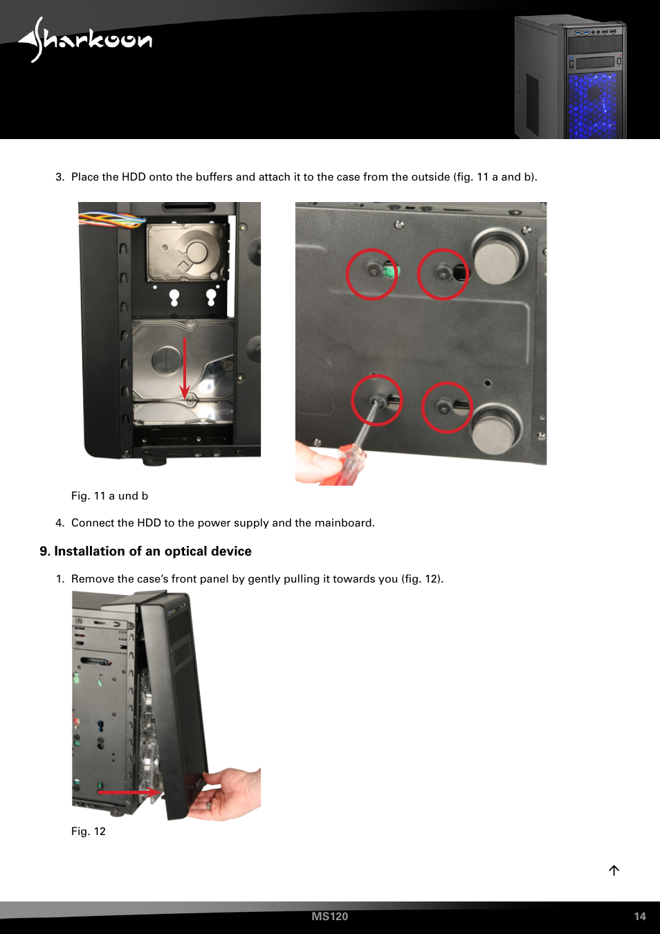 Installation of an optical device | SHARKOON MS120 User Manual | Page 14 / 19