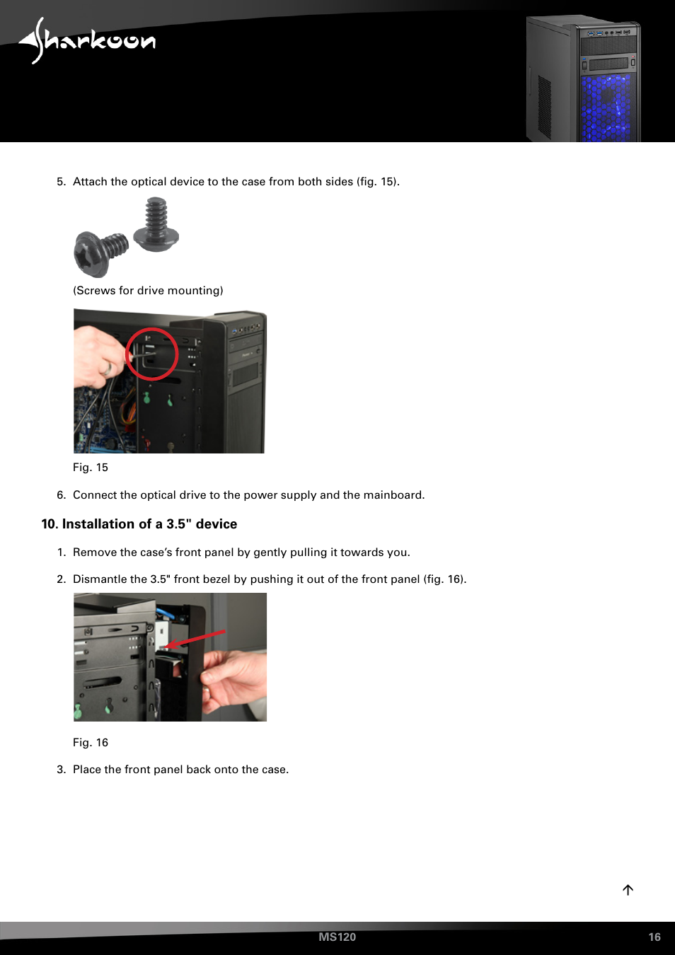 Installation of a 3.5" device | SHARKOON MS120 User Manual | Page 16 / 19