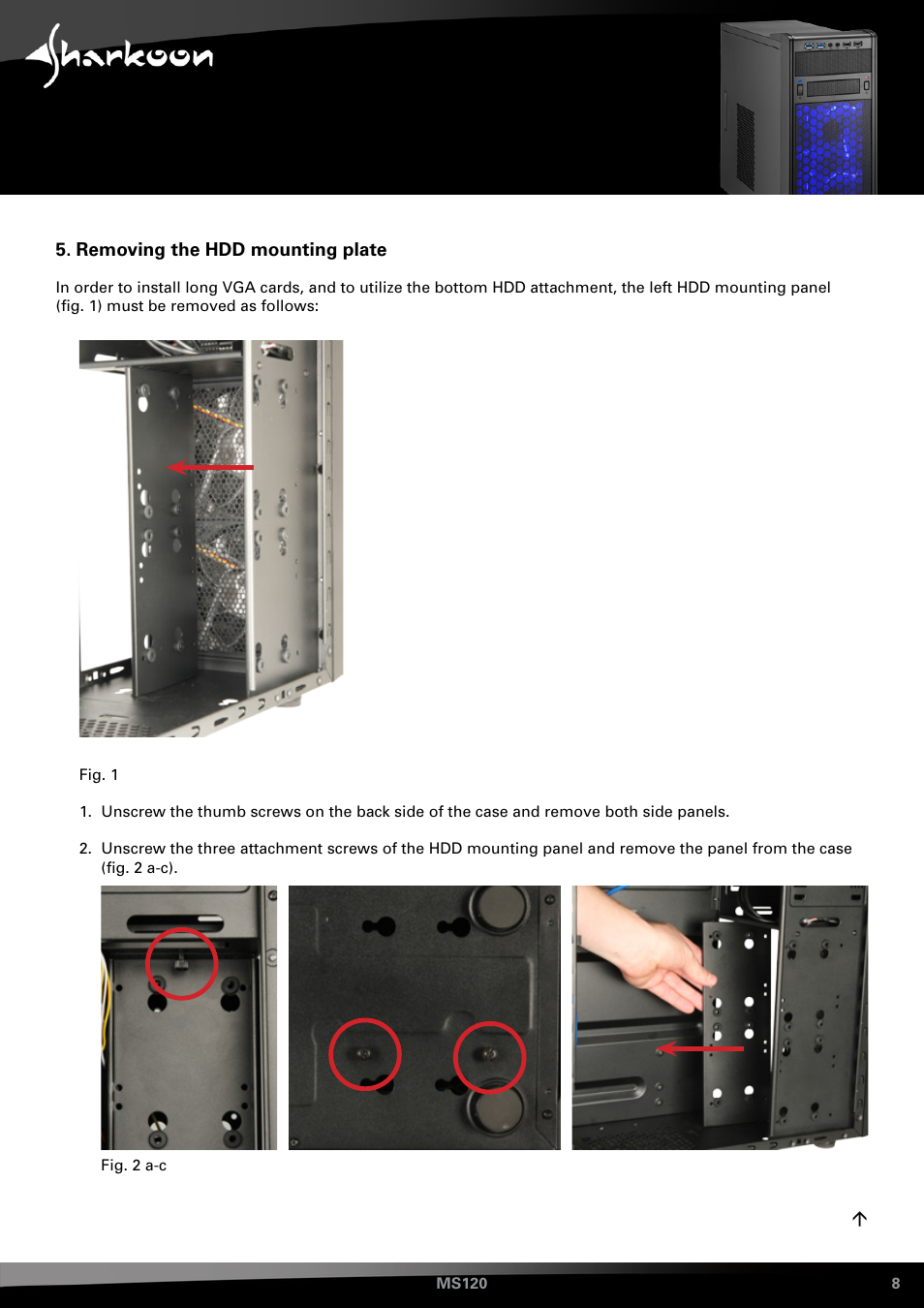 Removing the left hdd mounting plate | SHARKOON MS120 User Manual | Page 8 / 19