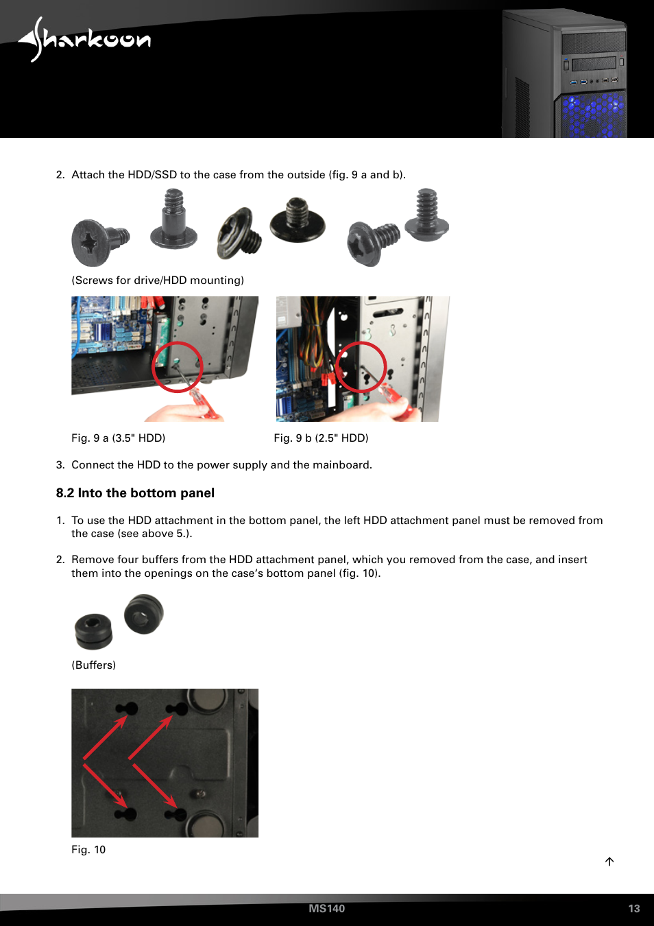 2 into the bottom panel | SHARKOON MS140 User Manual | Page 13 / 19