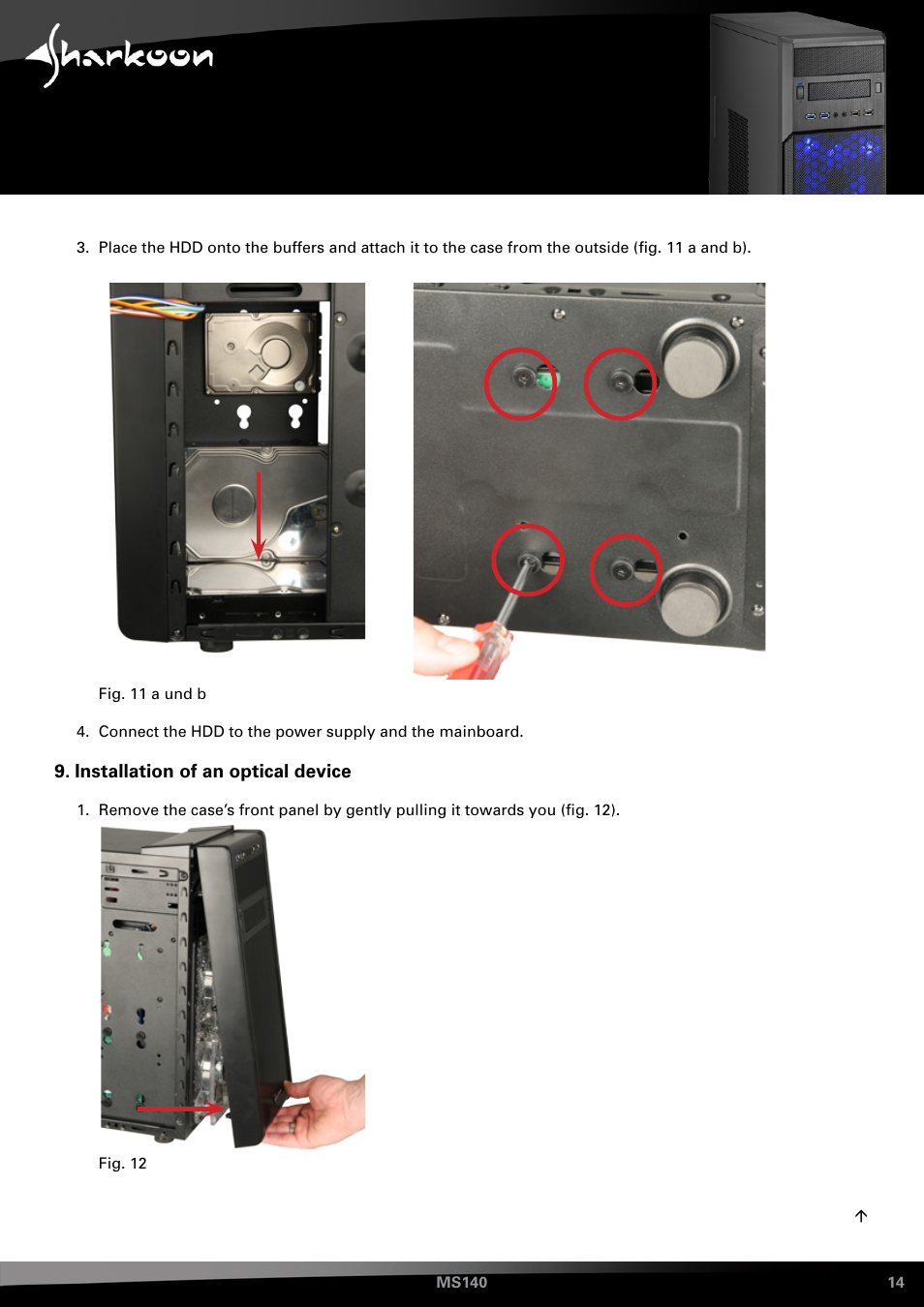 Installation of an optical device | SHARKOON MS140 User Manual | Page 14 / 19
