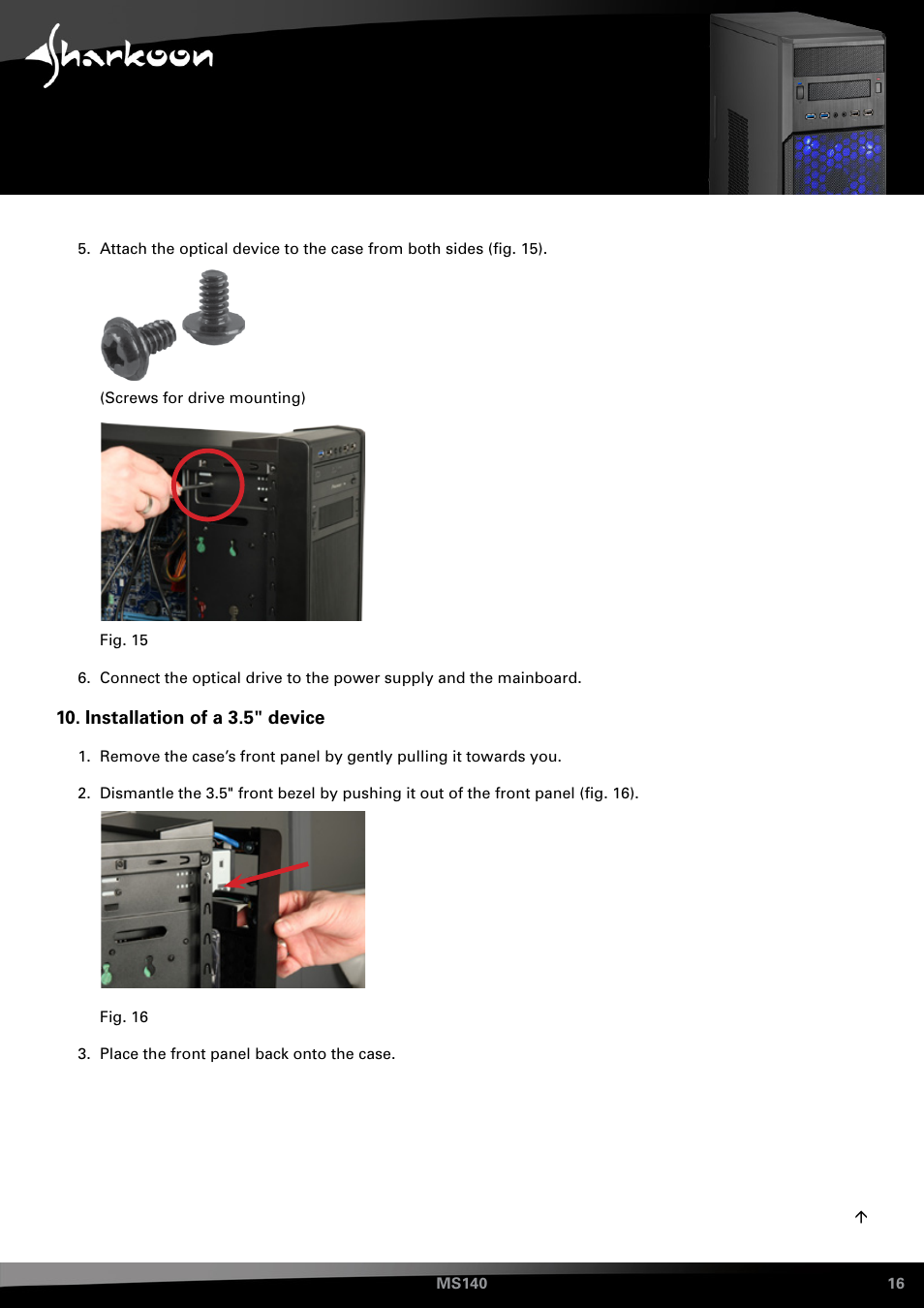 Installation of a 3.5" device | SHARKOON MS140 User Manual | Page 16 / 19
