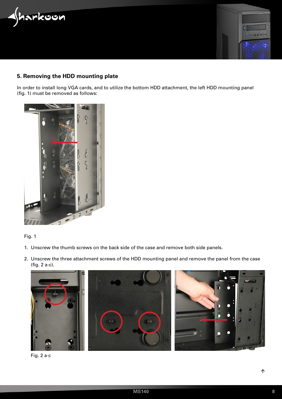 Removing the left hdd mounting plate | SHARKOON MS140 User Manual | Page 8 / 19