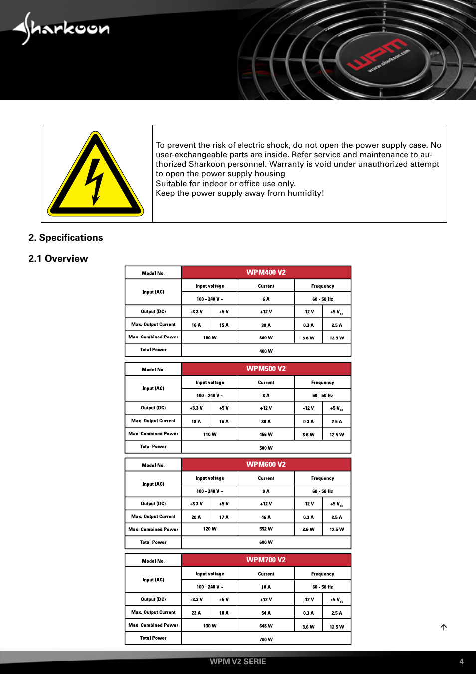 Specifications, Overview | SHARKOON WPM V2 User Manual | Page 4 / 13
