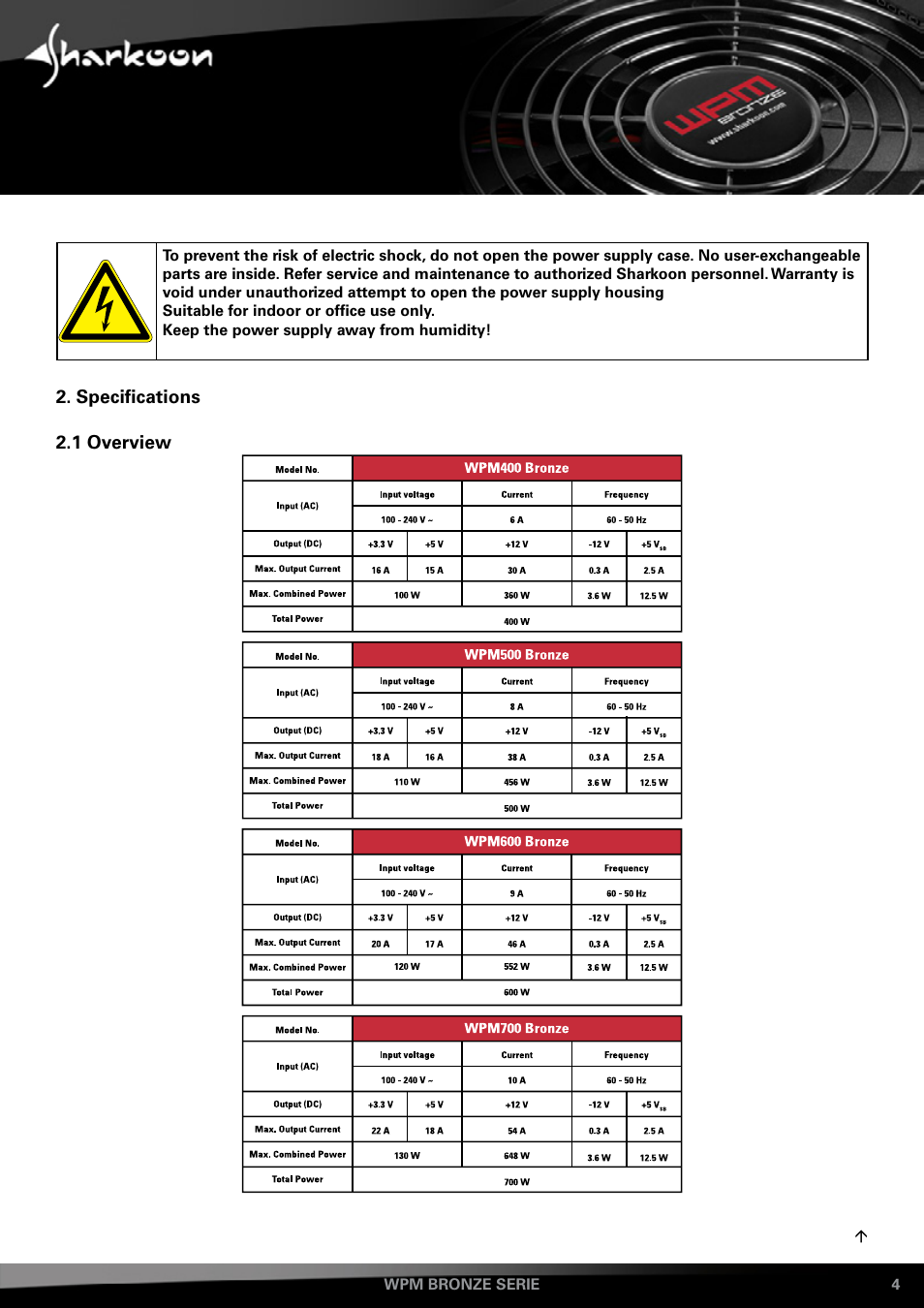 Specifications, Overview 4 | SHARKOON WPM Bronze User Manual | Page 4 / 13