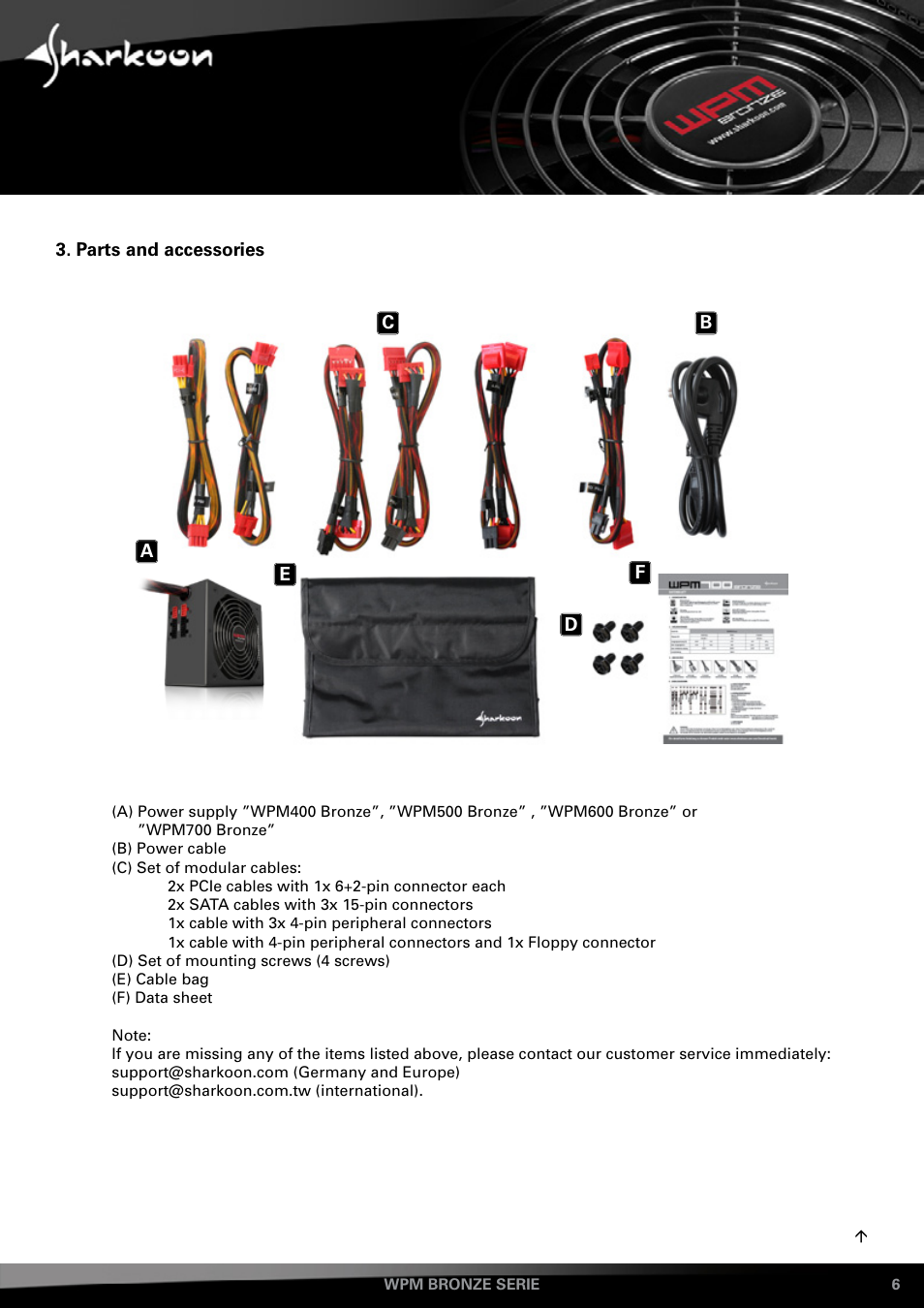 Parts, Accessories | SHARKOON WPM Bronze User Manual | Page 6 / 13