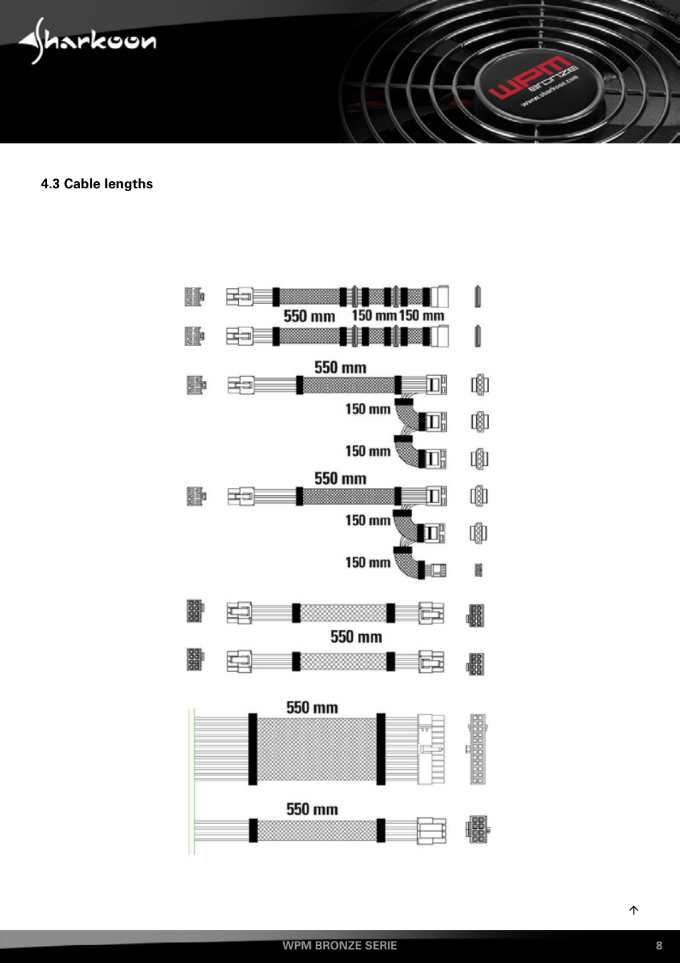 Cable, Lengths | SHARKOON WPM Bronze User Manual | Page 8 / 13
