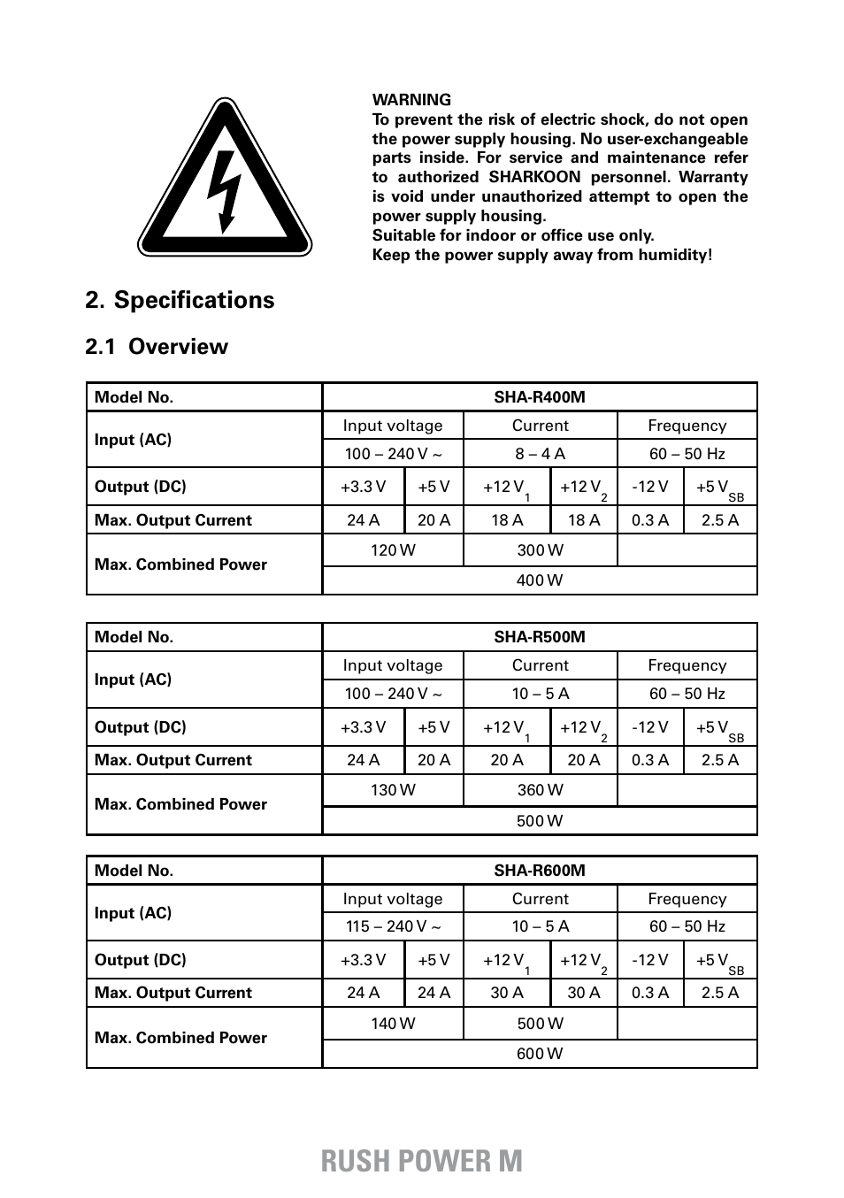 Rush power m, Specifications, 1 overview | SHARKOON Rush Power M User Manual | Page 4 / 14