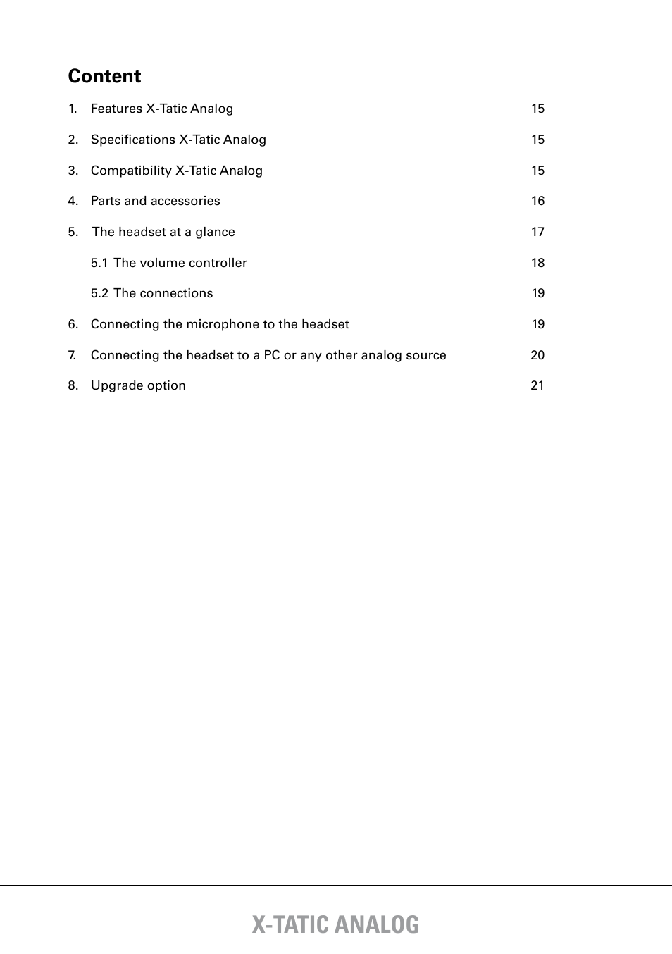 X-tatic analog, Content | SHARKOON X-Tatic Analog User Manual | Page 2 / 10