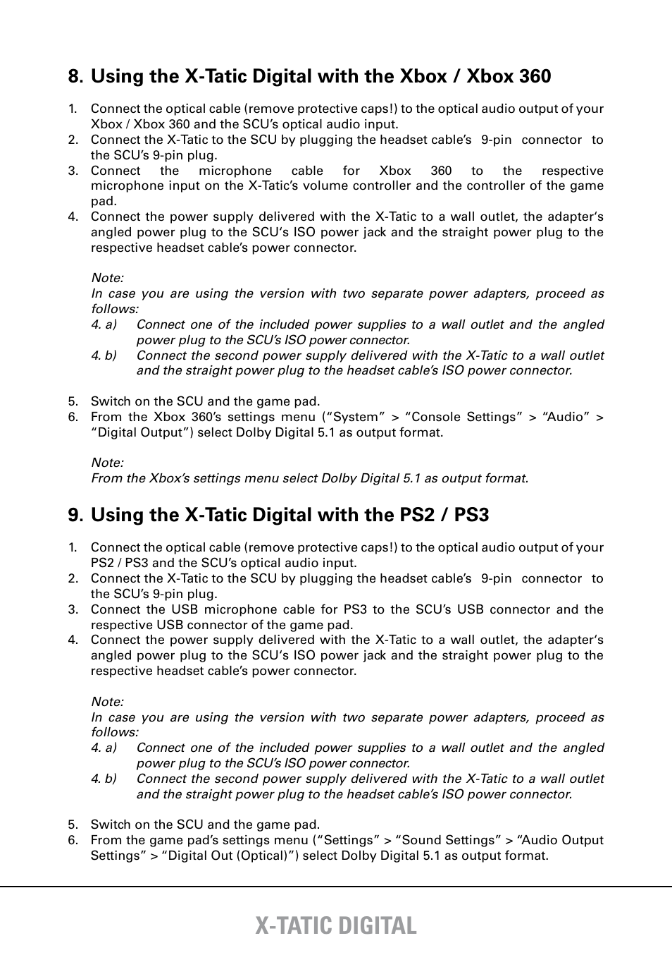 X-tatic digital, Using the x-tatic digital with the xbox / xbox 360, Using the x-tatic digital with the ps2 / ps3 | SHARKOON X-Tatic Digital User Manual | Page 13 / 15