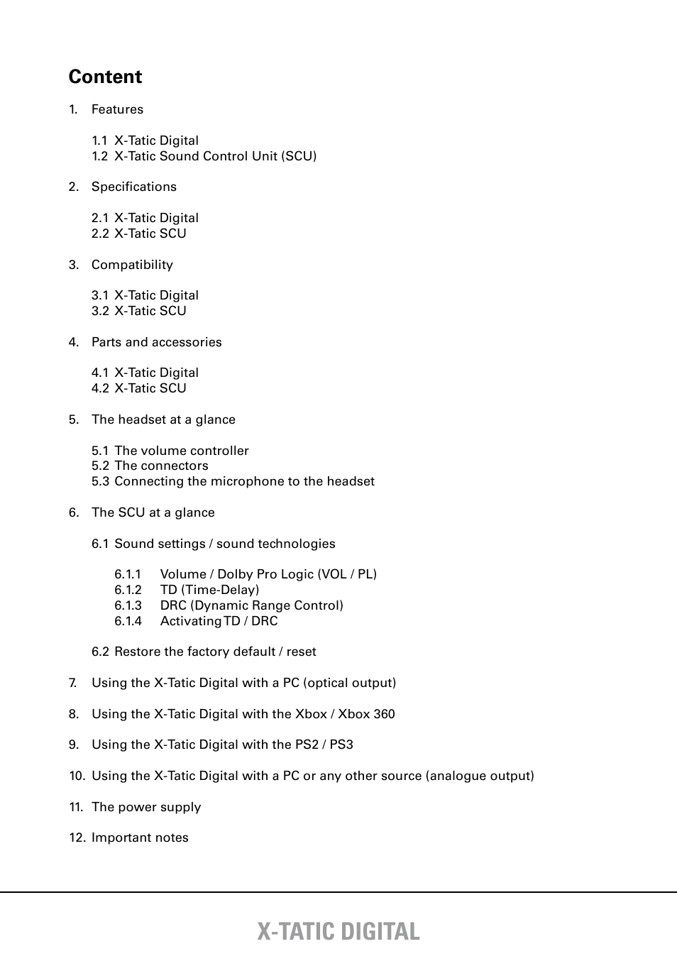 X-tatic digital, Content | SHARKOON X-Tatic Digital User Manual | Page 2 / 15