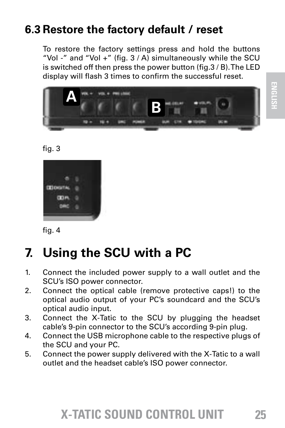 X-tatic sound control unit, X-tatic sound control unit 25, Using the scu with a pc | 3 restore the factory default / reset | SHARKOON X-Tatic Sound Control Unit User Manual | Page 10 / 13