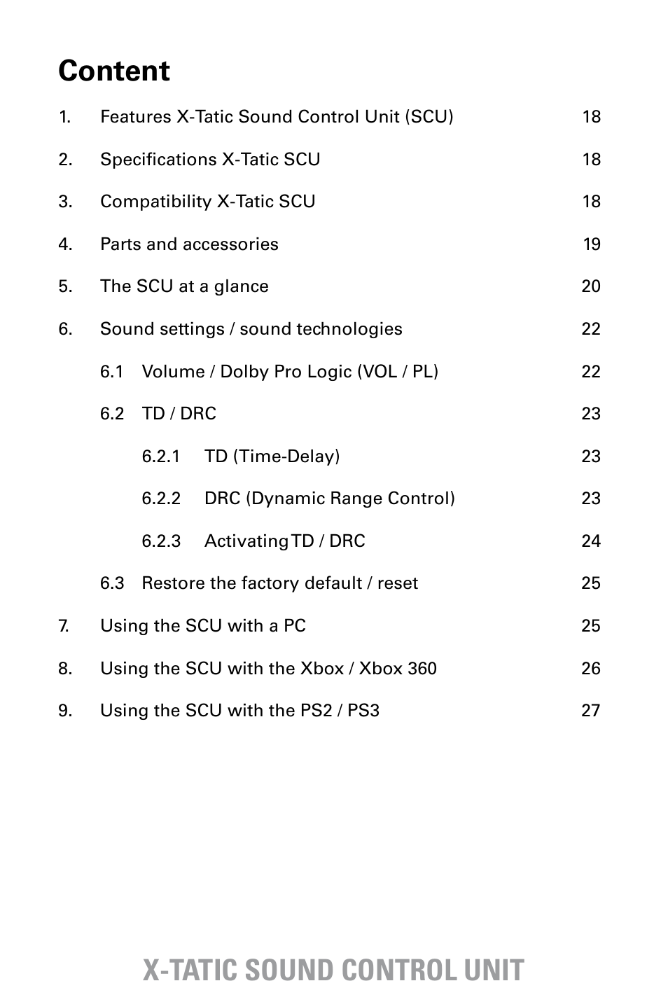 X-tatic sound control unit, X-tatic sound control unit content | SHARKOON X-Tatic Sound Control Unit User Manual | Page 2 / 13