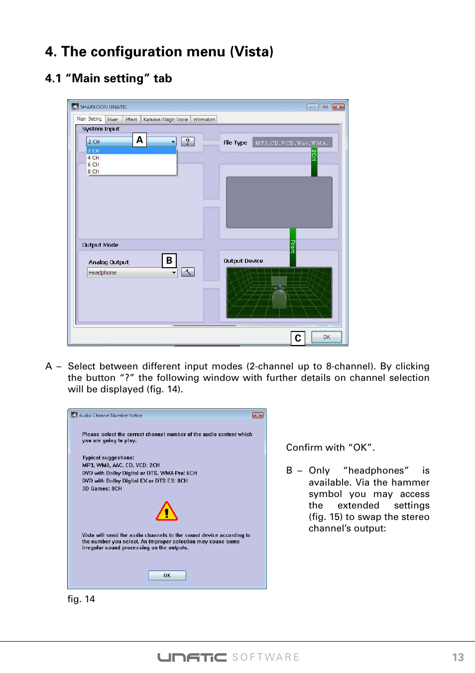 The configuration menu (vista), 1 “main setting” tab | SHARKOON Unatic User Manual | Page 13 / 18
