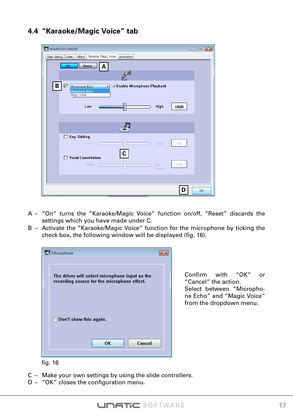 4 “karaoke/magic voice” tab | SHARKOON Unatic User Manual | Page 17 / 18
