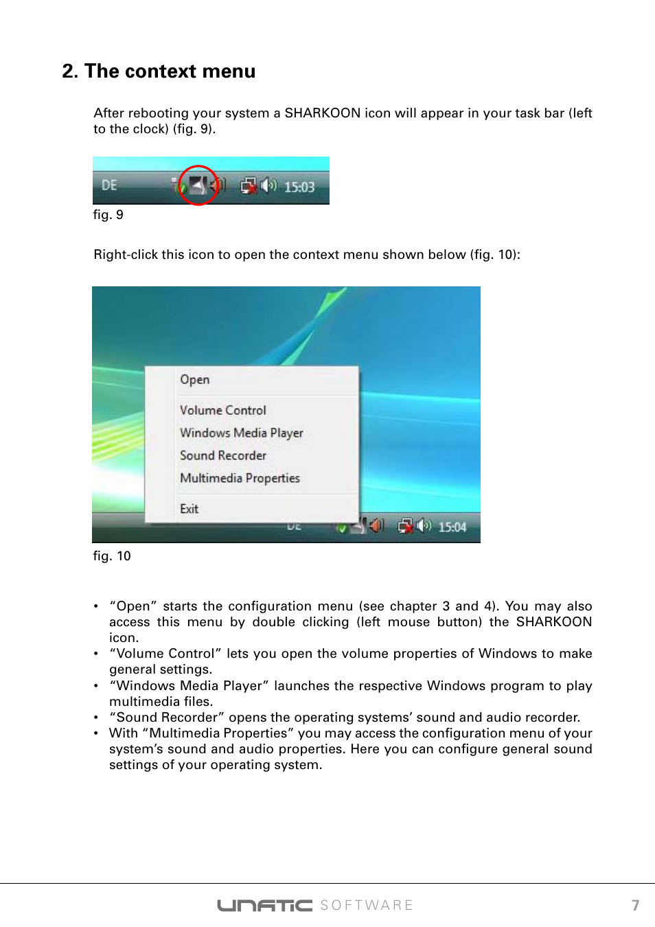 The context menu | SHARKOON Unatic User Manual | Page 7 / 18