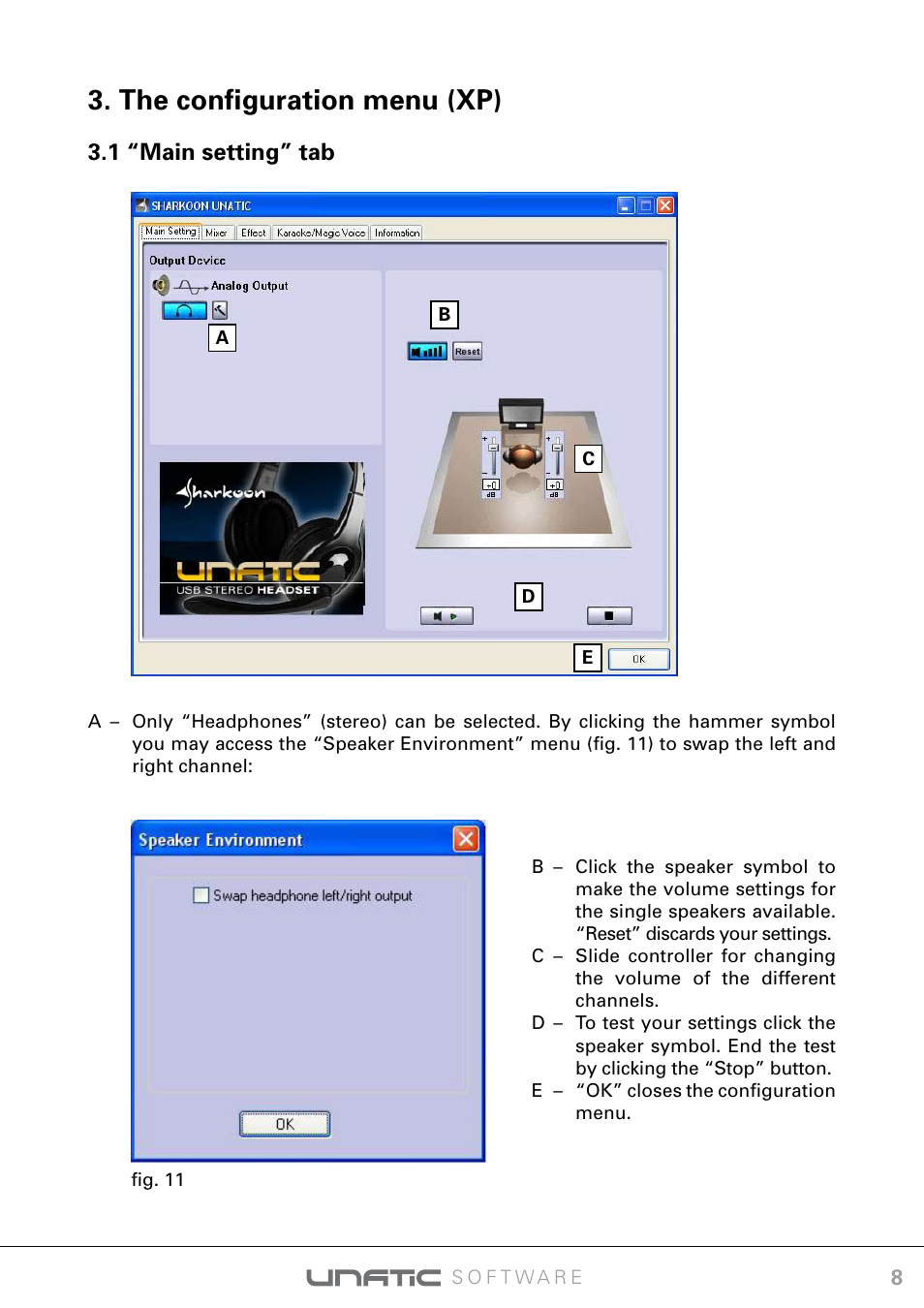 The configuration menu (xp), 1 “main setting” tab | SHARKOON Unatic User Manual | Page 8 / 18