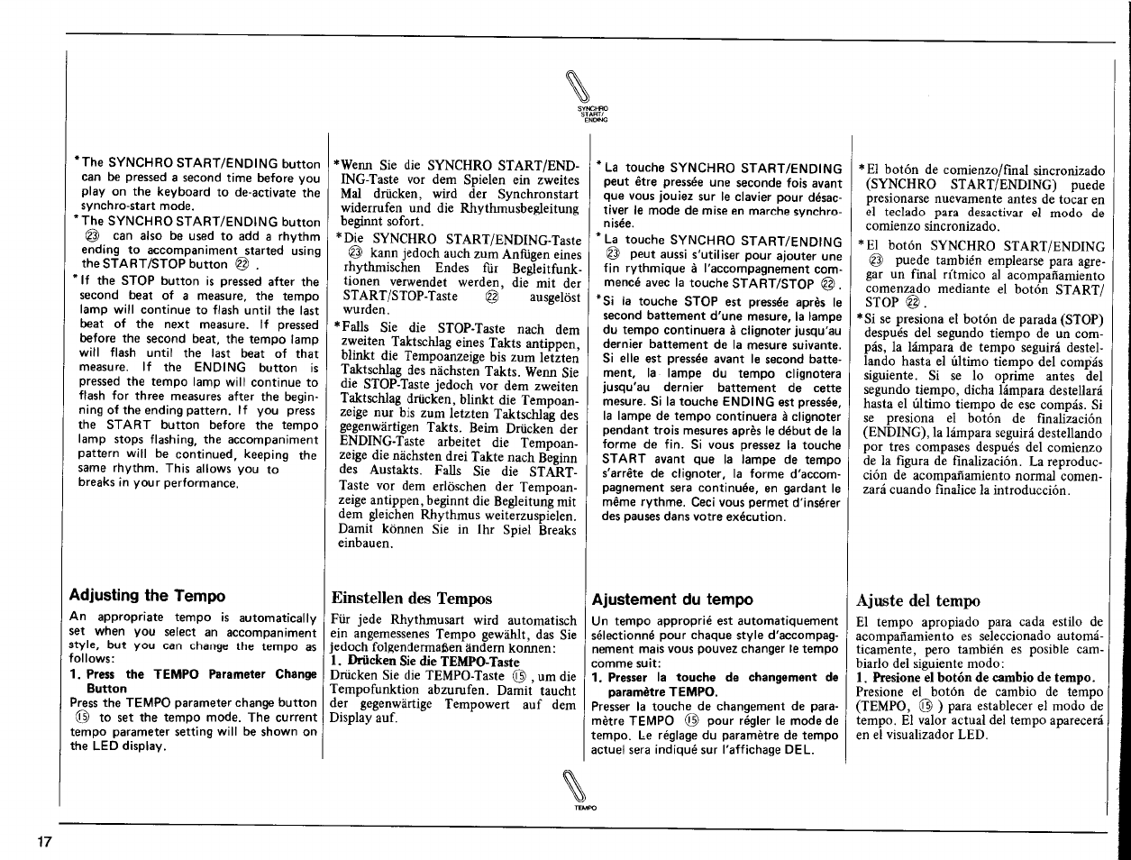 Adjusting the tempo, Einstellen des tempos, Ajustement du tempo | Ajuste del tempo | Yamaha SHS-10 User Manual | Page 18 / 40