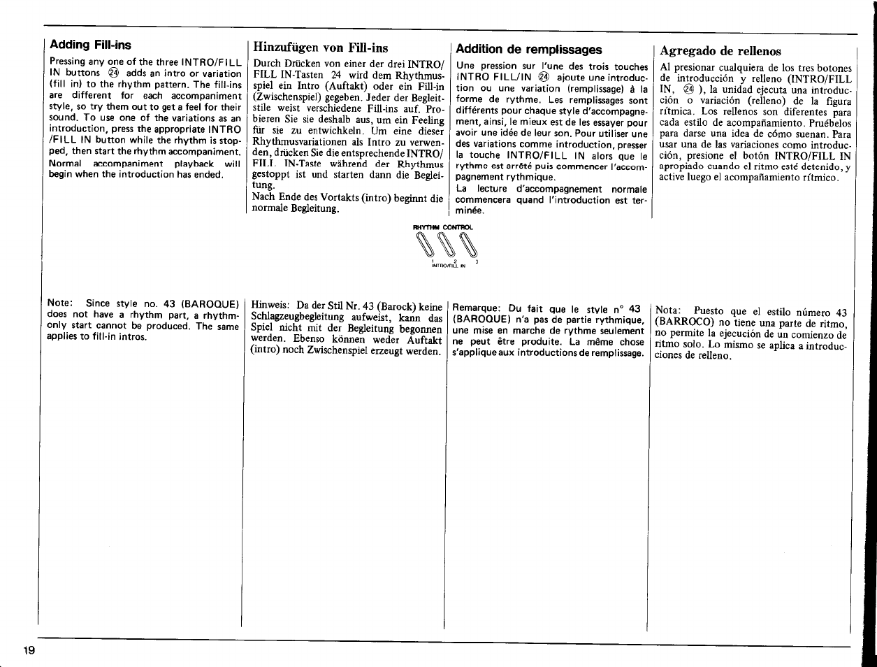 Adding fill-ins, Hinzufügen von fill-ins, Addition de remplissages | Agregado de rellenos | Yamaha SHS-10 User Manual | Page 20 / 40