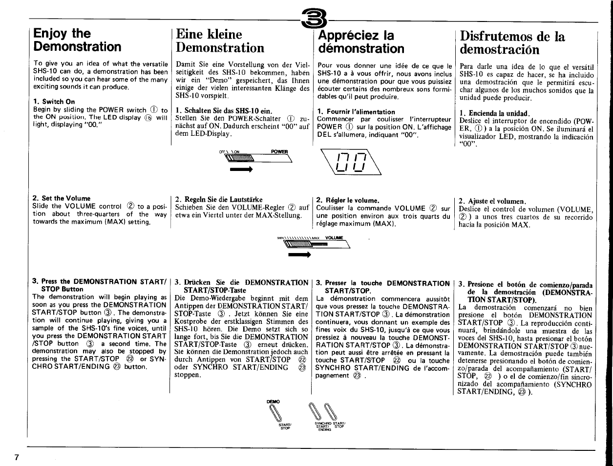 Enjoy the demonstration, Eine kleine demonstration, Appréciez la démonstration | Disfrutemos de la demostración | Yamaha SHS-10 User Manual | Page 8 / 40