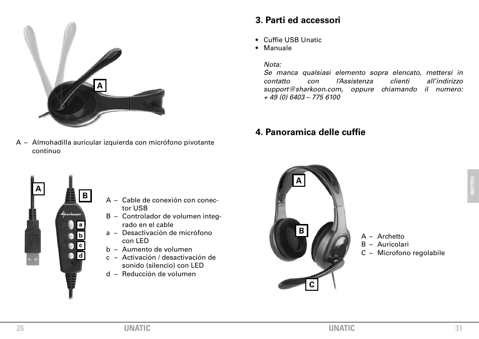 Parti ed accessori, Panoramica delle cuffie | SHARKOON Unatic User Manual | Page 26 / 28