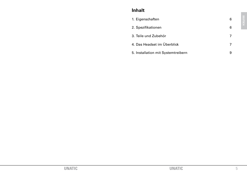 Inhalt | SHARKOON Unatic User Manual | Page 5 / 28