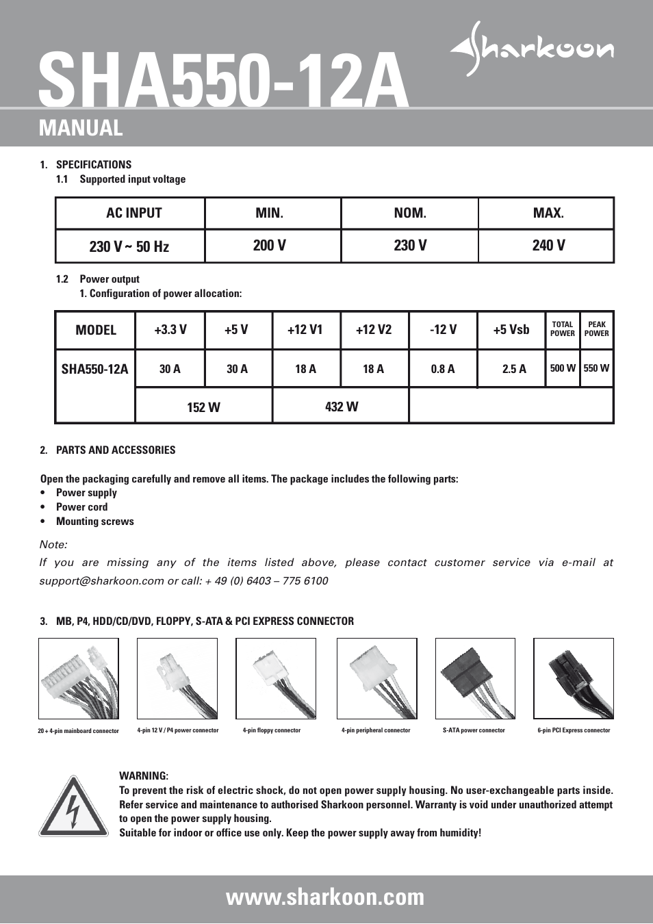 SHARKOON SHA550-12A User Manual | 1 page