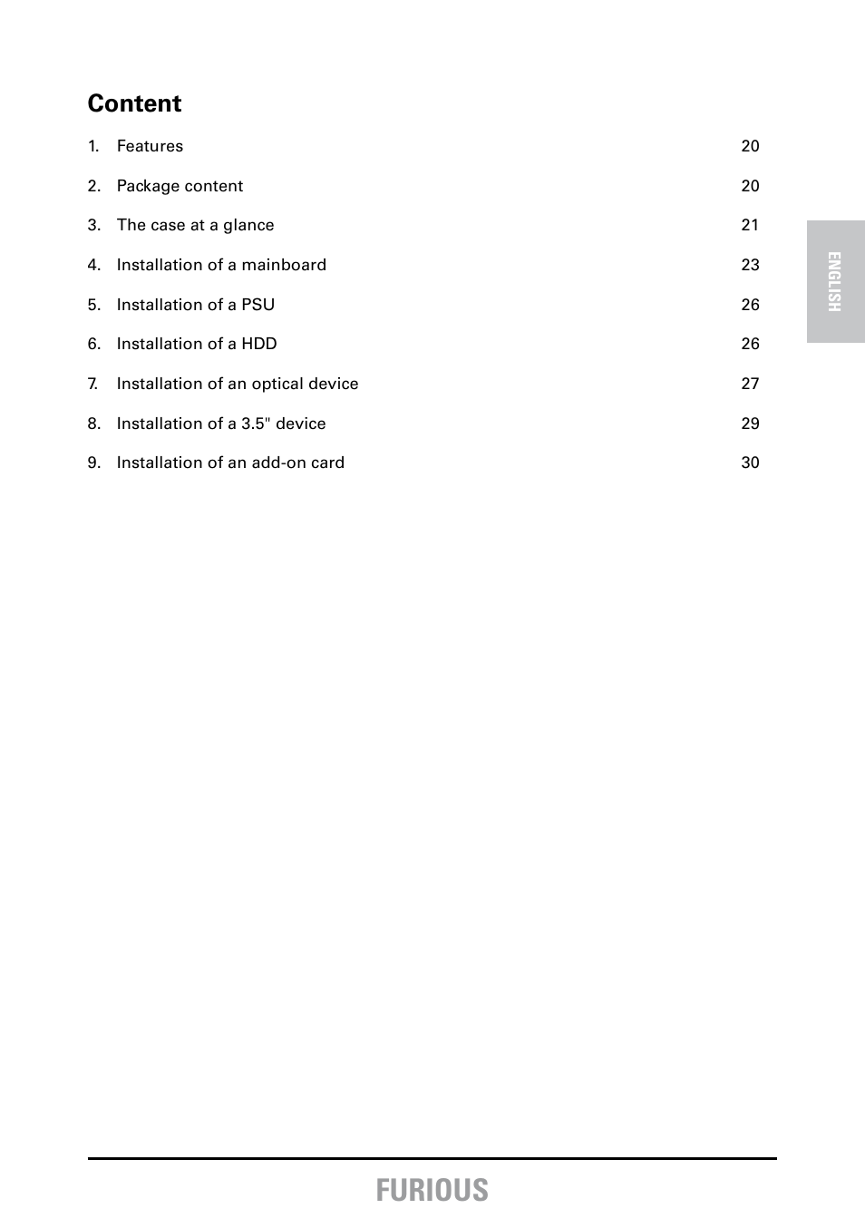 Furious, Content | SHARKOON Furious User Manual | Page 2 / 15