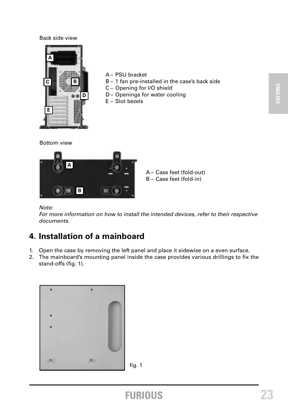 Furious, Installation of a mainboard | SHARKOON Furious User Manual | Page 6 / 15
