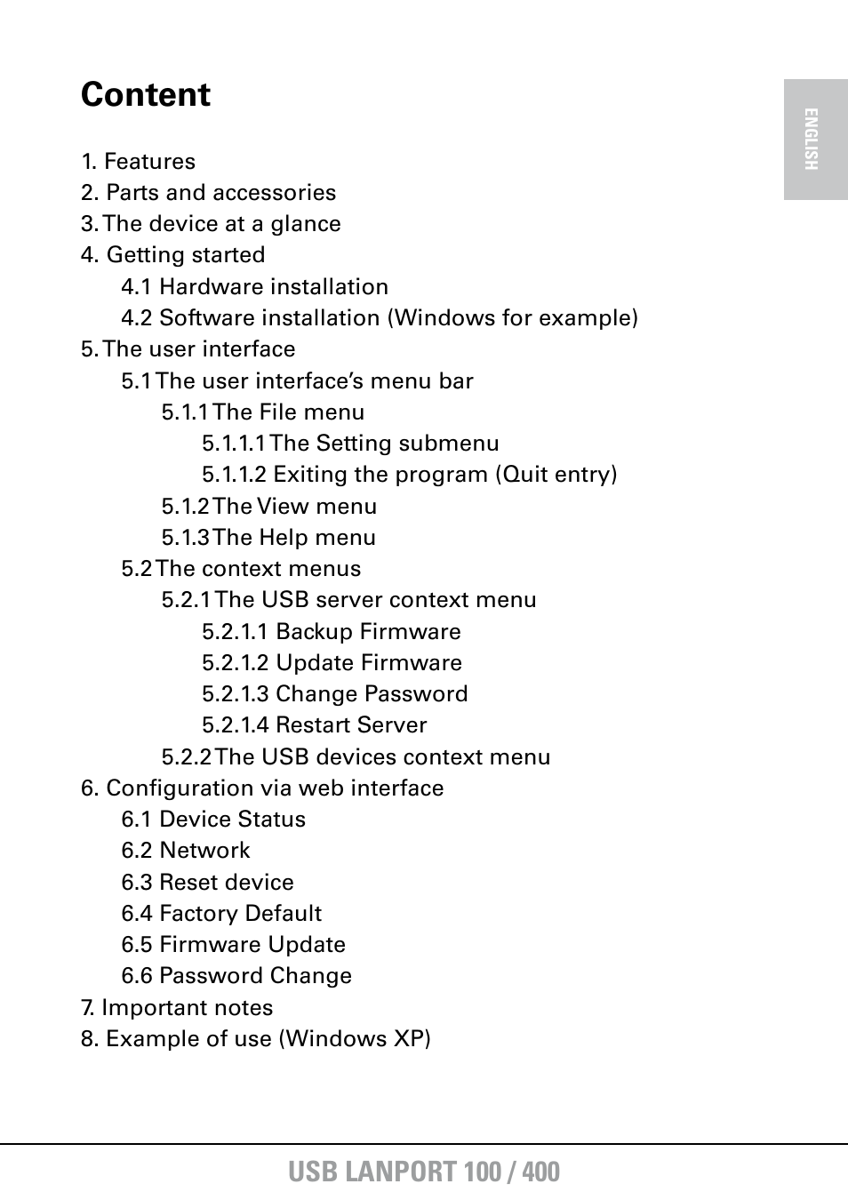 Content | SHARKOON USB LANPort 400 User Manual | Page 2 / 27