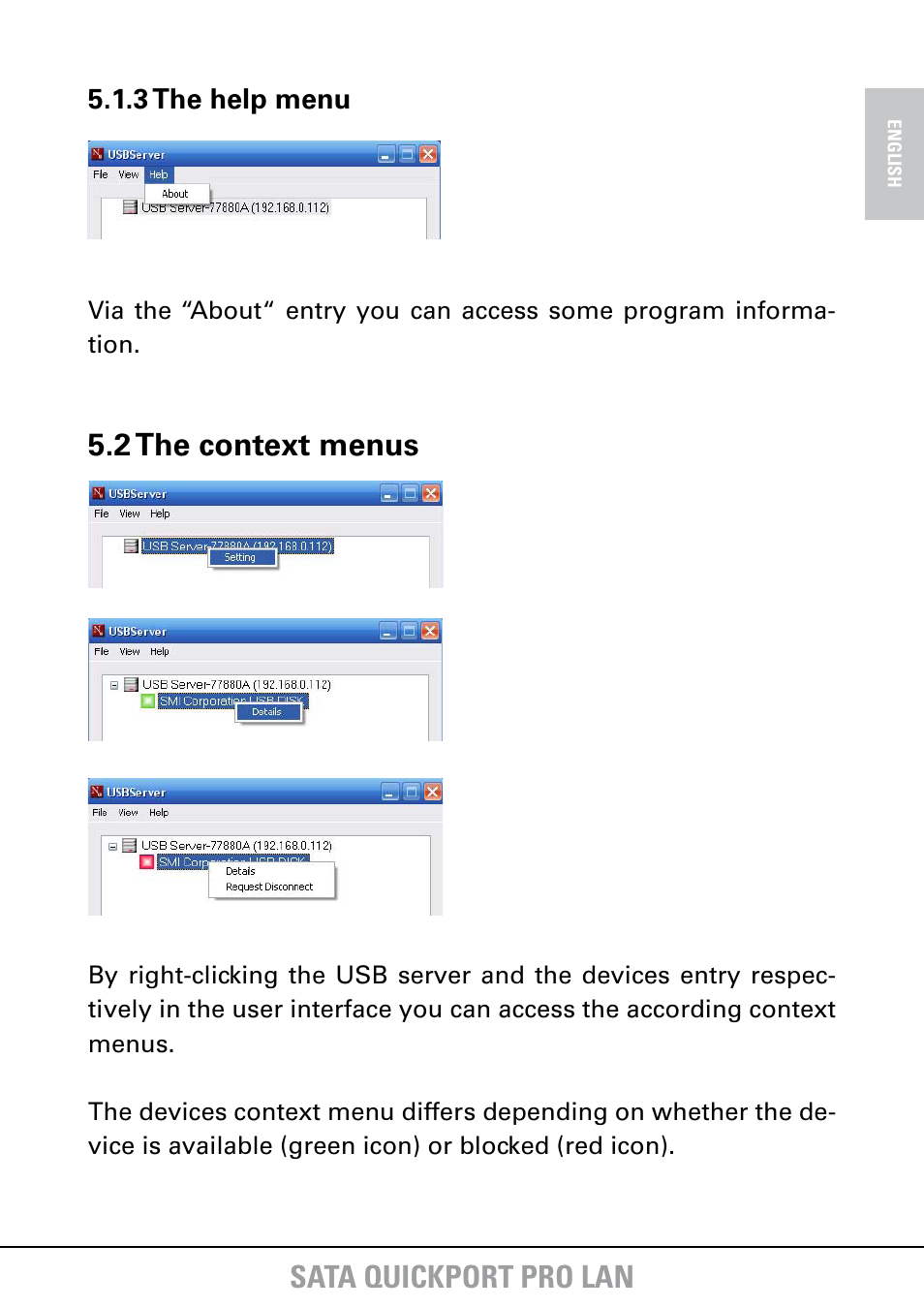 Sata quickport pro lan, 2 the context menus | SHARKOON SATA QuickPort Pro LAN User Manual | Page 13 / 27