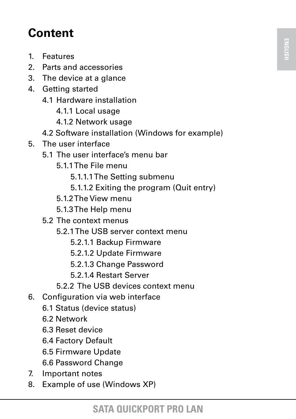 Content, Sata quickport pro lan | SHARKOON SATA QuickPort Pro LAN User Manual | Page 2 / 27