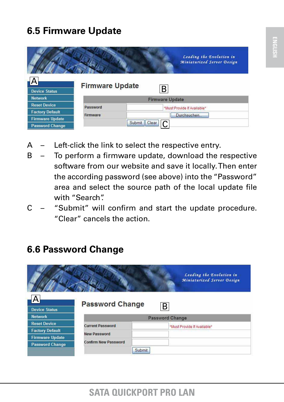 Sata quickport pro lan, 5 firmware update, 6 password change | SHARKOON SATA QuickPort Pro LAN User Manual | Page 22 / 27