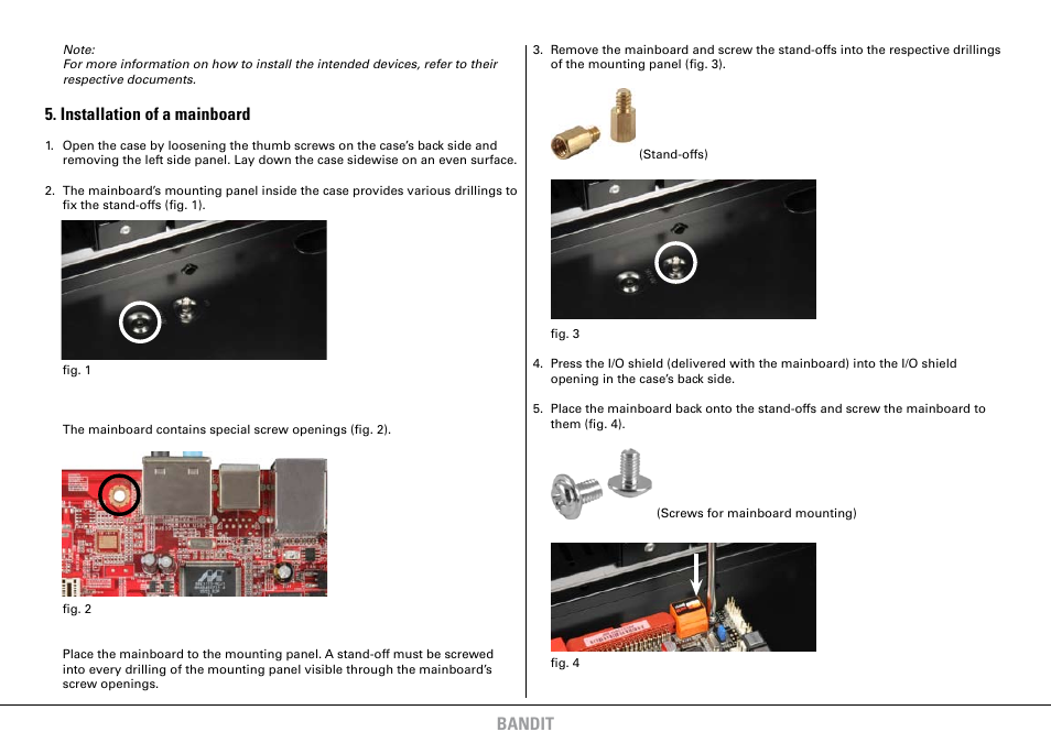 Bandit, Installation of a mainboard | SHARKOON Bandit User Manual | Page 5 / 12